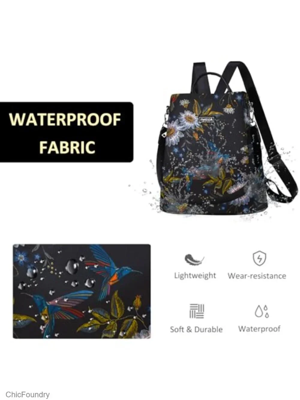 Waterproof Nylon Oxford Backpack Purse for Women Anti-Theft Travel Daypack with